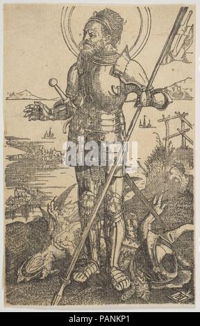 Saint George in piedi (copy). Artista: Dopo Albrecht Dürer (Tedesco, 1471-1528 Norimberga Norimberga). Dimensioni: foglio: 4 7/16 × 2 13/16 in. (11,3 × 7,2 cm). Data: n.d.. Museo: Metropolitan Museum of Art di New York, Stati Uniti d'America. Foto Stock