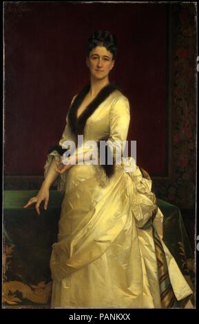 Catharine Lorillard Wolfe (1828-1887). Artista: Alexandre Cabanel (francese, Montpellier 1823-1889 Paris). Dimensioni: 67 1/2 x 42 3/4 in. (171,5 x 108,6 cm). Data: 1876. In mid-1870's, entrambi Catharine e John Wolfe opere commissionate da Cabanel, che aveva fatto la sua reputazione come un pittore di scene di genere e di ritratti del Secondo Impero aristocratici. Egli ha ordinato una variante di Cabanel più famosi della composizione, <i>La Nascita di Venere</i> (94.24.1), mentre ha commissionato una figura biblica la pittura e il presente ritratto. Ella si sedette per Cabanel a Parigi, indossando un white satin abito da sera che era t Foto Stock