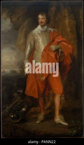 Robert Rich (1587-1658), secondo conte di Warwick. Artista: Anthony van Dyck (fiammingo, Anversa 1599-1641 Londra). Dimensioni: 81 7/8 x 50 3/8 in. (208 x 128 cm), con aggiunta di striscia di 2 1/8 in. (5.4 cm) in alto. Data: ca. 1632-35. Un puritano marinaio di fortuna, il primo conte di Warwick impostare le aziende in Virginia e dei Caraibi hanno contribuito a colonizzare Connecticut, Massachusetts e Rhode Island e il grippaggio delle navi spagnole a nome del Duca di Savoia e Charles I. Quest'ultimo politiche fatte Warwick lato con il Parlamento come comandante della marina (dal 1642). Nonostante le allusioni alla sua avventura marittima Foto Stock