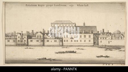 Palatium Regis prope Londinum, vulgo bianco-hall (Palazzo Reale di Whitehall, Londra). Artista: Wenceslaus Hollar (boemo, Praga 1607-1677 Londra). Dimensioni: Piastra: 5 7/8 × 11 1/4 in. (15 × 28,5 cm.). Serie/Portfolio: viste su Londra quattro piastre. Data: ca. 1647. Museo: Metropolitan Museum of Art di New York, Stati Uniti d'America. Foto Stock