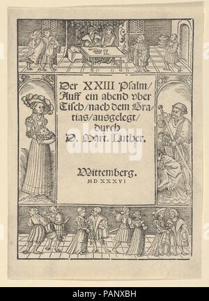 Title-Border con la storia di Salome e di San Giovanni Battista. Artista: Lucas Cranach il Vecchio e Workshop (tedesco, Kronach 1472-1553 Weimar). Dimensioni: foglio: 7 1/16 x 5 1/16 in. (18 × 12,9 cm). Museo: Metropolitan Museum of Art di New York, Stati Uniti d'America. Foto Stock