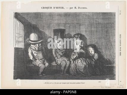 Immaginare che ci sono persone che anche nei viaggi invernali per il divertimento e il piacere!, da 'Winter sketches", pubblicato in Le Petit Journal pour rire, 3 dicembre 1864. Artista: Honoré Daumier (francese, Marsiglia 1808-1879 Valmondois). Dimensioni: Immagine: 6 5/16 x 9 1/2 in. (16 × 24,2 cm) foglio: 8 1/8 × 11 5/8 in. (20,7 × 29,5 cm). Stampante: Destouches (Parigi). Editore: Aaron Martinet (Francese, 1762-1841). Serie/Portfolio: 'Inverno schizzi' (Croquis d'hiver). Data: Dicembre 3, 1864. - Ma dove stai andando? La lepre non è in quella direzione! - Sarò a mangiare come uno stufato è. Museo: soddisfatte Foto Stock