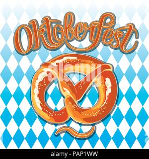 Oktoberfest celebrazione sfondo con Pretzel e bandiera della Baviera Illustrazione Vettoriale