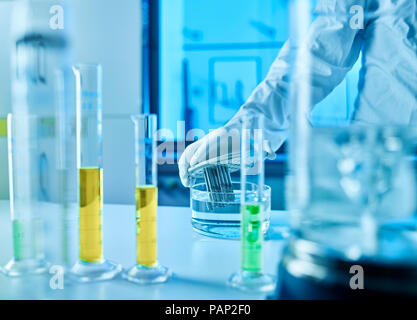 Farmacia a lavorare nel laboratorio di chimica Foto Stock