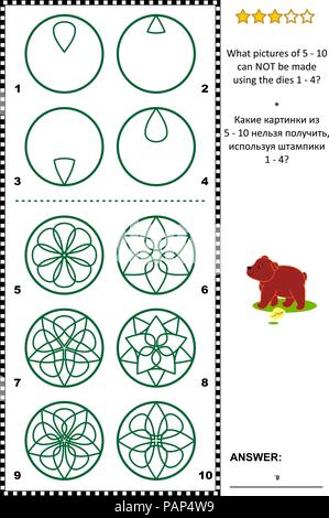 Formazione IQ visual puzzle: ciò che viene stampato non può essere effettuata utilizzando il dato muore? Risposta inclusa. Illustrazione Vettoriale