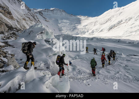 Il Nepal, Solo Khumbu, Everest, Sagamartha National Park, gli alpinisti al Western Cwm Foto Stock