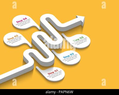 Tratto di strada percorso modello infografico con una struttura graduale. Strada tortuosa timeline. Elegante 3D serpentina in forma di frecce a. EPS vettoriali 10 Illustrazione Vettoriale