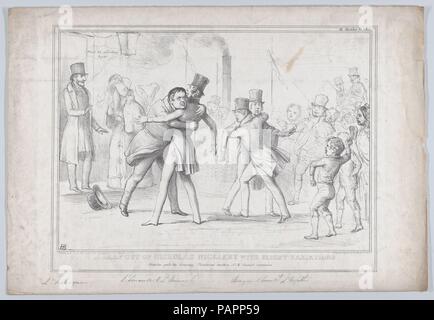 Una foglia di Nicholas Nickleby con lievi variazioni - Nicholas chiude la società - Rappresentazioni teatrali emozione del sig. Vincenzo Crummles. Artista: John Doyle (l'irlandese di Dublino, Londra 1797-1868). Dimensioni: foglio: 11 13/16 × 17 7/16 in. (30 × 44,3 cm). Litografo: Alfred Ducôte (British, attivo 1830-40). Editore: Thomas McLean (British, attivo Londra 1788-1885). Serie/Portfolio: HB Bozzetti, No. 582. Oggetto: Daniel O'Connell (Irlandese, Cahirciveen, Kerry 1775-1847 Genova); Costantino Henry Phipps, primo marchese di Normanby (British, Whitby, Yorkshire Londra 1797-1863); George William Frederick Howard, 7 Foto Stock