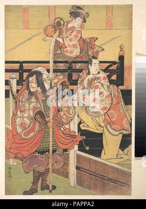 Su un balcone di una donna è seduto a giocare un Tsuzumi, al di sotto di un uomo in Daimyo Costume è seduto su una lacca nera Box. Artista: Torii Kiyonaga (giapponese, 1752-1815). Cultura: il Giappone. Dimensioni: 15 1/8 x 10 1/8 in. (38,4 x 25,7 cm). Data: ca. 1790. Museo: Metropolitan Museum of Art di New York, Stati Uniti d'America. Foto Stock