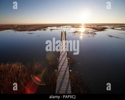 Stati Uniti d'America, Virginia, veduta aerea della Virginia costa Riserva, pier al tramonto Foto Stock