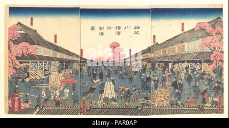 "La recente apertura del Porto di Yokohama, nella prefettura di Kanagawa'. Artista: Utagawa (Gountei) Sadahide (giapponese, 1807-1878/79). Cultura: il Giappone. Dimensioni: Immagine: 14 1/2 x 29 in. (36,8 x 73,7 cm). Data: 2° mese, 1860. Museo: Metropolitan Museum of Art di New York, Stati Uniti d'America. Foto Stock