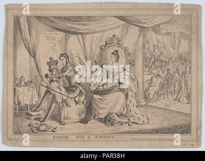 Design per un Regency. Artista: William Heath ("Paul Pry') (British, Londra Hampstead 1795-1840). Dimensioni: foglio: 10 1/4 × 14 1/8 in. (26 × 35,8 cm) piastra (parzialmente refilata): 10 × 14 1/8 in. (25,4 × 35,8 cm). Oggetto: Guglielmo IV, re del Regno Unito di Gran Bretagna e Irlanda (British, 1765-1837); Arthur Wellesley, primo duca di Wellington (British, 1769-1852); Victoria, duchessa di Kent (Coburg, Germania 1786-1861 Frogmore House, Windsor); Leopoldo I re dei Belgi (1790-1865); Princess Alexandrina Victoria (British, Londra 1819-1901 Isle of Wight). Data: Luglio 8, 1830. Museo: metr Foto Stock