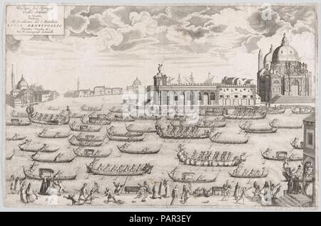 Vista sulla chiesa di Santa Maria della Salute a Venezia, una regata di prendere posto sul canale. Artista: Alessandro della Via (italiano, attivo 1688-1724); dopo Gasparo Vecchia (italiano, attivo del XVII secolo). Dimensioni: foglio: 17 1/8 × 26 1/8 in. (43,5 × 66,3 cm). Data: ca. 1700-1720. Museo: Metropolitan Museum of Art di New York, Stati Uniti d'America. Foto Stock
