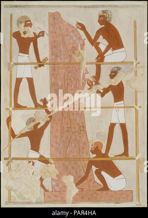 Scultori al lavoro, tomba di Rekhmire. Artista: Nina de Garis Davies (1881-1965). Dimensioni: facsimile: h. 54 cm (21 1/4 in); w. 38,5 cm (15 3/16 in scala 1:1 incorniciato: h. 57,2 cm (22 1/2 in); w. 41,3 cm (16 1/4 in.). Dynasty: Dynasty 18. Regno: regno di Thutmosi III-inizio Amenhotep II. Data: ca. 1479-1425 A.C. Museo: Metropolitan Museum of Art di New York, Stati Uniti d'America. Foto Stock