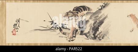 Schizzi di uccelli e animali. Artista: Kawanabe Kyosai (giapponese, 1831-1889). Cultura: il Giappone. Dimensioni: 17 ft 3 1/2 in. x 10 3/4 in. (516.9 x 27.3 cm). Data: fine del XIX secolo, prima del 1870. Dopo il corso di formazione in ambito accademico Scuola Kano tradizione, Kyosai divenne un pittore indipendente a Edo (odierna Tokyo) durante gli anni finali della Shogunato Tokugawa. Un prolifico pittore e insegnante, divenne ben noto al di fuori del Giappone attraverso il suo risalto a mostre internazionali a Vienna nel 1873 e a Parigi nel 1883. Queste affascinanti, rapidamente reso bozzetti sono stati probabilmente fatto come modelli per il suo prigioniero Foto Stock