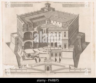 Speculum Romanae Magnificentiae": Palazzo Farnese. Artista: Francesco Villamena (italiano, Assisi ca. Roma 1565-1624). Dimensioni: foglio: 15 1/16 x 18 11/16 in. (38,2 x 47,4 cm) piastra: 15 1/16 x 17 9/16 in. (38,2 x 44,6 cm) montaggio: 17 1/2 x 21 7/8 in. (44,5 x 55,6 cm). Serie/Portfolio: Speculum Romanae Magnificentiae". Data: XVI secolo. Questa stampa proviene dal museo della copia del Speculum Romanae Magnificentiae" (Lo specchio della magnificenza romana) lo specolo trova la sua origine nella pubblicazione si sforza di Antonio Salamanca e Antonio Lafreri. Durante la loro pubblicazione romana carriera, i due Foto Stock