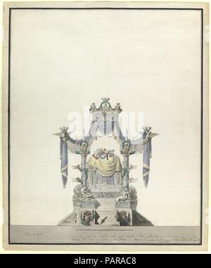 Catafalque per l'imperatrice Caterina la Grande di Russia (elevazione frontale). Artista: Vincenzo Brenna (Italiano, 1745-1820 Firenze San Pietroburgo). Dimensioni: foglio: 28 1/4 x 23 3/8 in. (71,7 x 59,4 cm). Data: 1796. Vista frontale del catafalque progettato da Brenna per la sepoltura di Caterina la Grande e suo marito lo zar Pietro III (morto nel 1762) che ha avuto luogo nella Cattedrale di San Pietro e Paolo a San Pietroburgo, Russia nel mese di novembre 1796. Museo: Metropolitan Museum of Art di New York, Stati Uniti d'America. Foto Stock