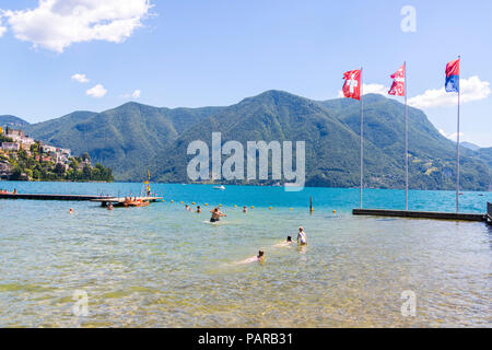 Lido di Lugano, Lago di Lugano, Ticino, Svizzera, Europa Foto Stock