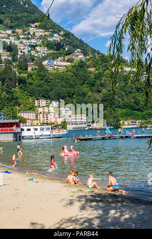 Lido di Lugano, Lago di Lugano, Ticino, Svizzera, Europa Foto Stock