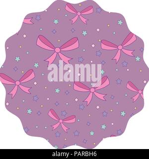 Cornice circolare con fiocchi decorativi e stelle pattern su sfondo bianco, illustrazione vettoriale Illustrazione Vettoriale