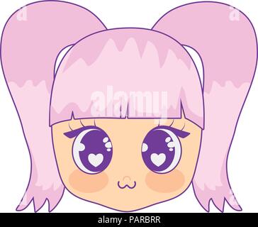 Kawaii Cute girl face icona su sfondo bianco, illustrazione vettoriale Illustrazione Vettoriale