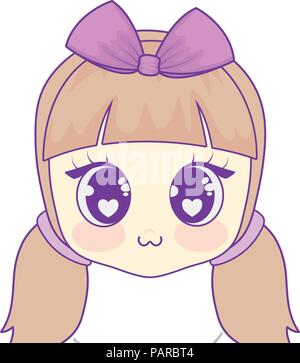 Kawaii Cute girl face icona su sfondo bianco, illustrazione vettoriale Illustrazione Vettoriale