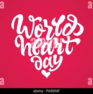 Giornata mondiale del cuore - vettore disegnati a mano spazzola scritte a penna Illustrazione Vettoriale
