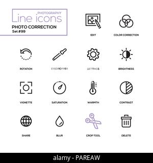 Correzione foto - linea di moderno design set di icone Illustrazione Vettoriale