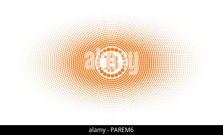 Modello semplice, arancione simboli di bitcoin su sfondo bianco, illustrazione vettoriale di mezzitoni. Illustrazione Vettoriale