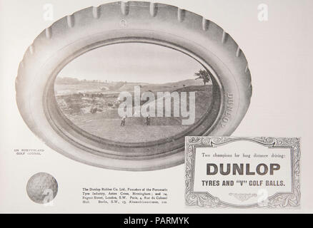 Pneumatici Dunlop e pallina da golf annuncio. Da un vecchio magazzino durante il periodo 1914-1918. Regno Unito GB Foto Stock