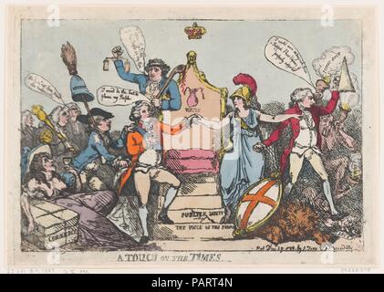 Un tocco sui tempi. Artista: Thomas Rowlandson (British, Londra Londra 1757-1827). Dimensioni: foglio: 10 3/4 × 15 1/4 in. (27,3 × 38,7 cm). Editore: Samuel William Fores (British, 1761-1838). Oggetto: Charles James Fox (British, 1749-1806); George il Principe del Galles (British, Londra 1762-1830 Windsor); William Pitt (British, 1759-1806); Richard Brinsley Sheridan (l'irlandese di Dublino, Londra 1751-1816). Data: Dicembre 29, 1788. Museo: Metropolitan Museum of Art di New York, Stati Uniti d'America. Foto Stock