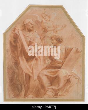 I Profeti David e Daniel. Artista: Peter Paul Rubens (fiammingo, Siegen 1577-1640 Anversa). Dimensioni: 13 7/16 x 11 1/4 in. (34,1 x 28,6 cm). Data: ca. 1601-2. Come un giovane artista in Italia tra il 1600 e il 1608, Rubens ardentemente copiato le opere d'arte ha incontrato sia per lo studio e la successiva consultazione. Quando ha fatto questo record di Raphael's affresco sopra l'ingresso alla Cappella Chigi nella chiesa di Santa Maria della Pace, Roma, Rubens ha introdotto cambiamenti subdoli che ha trasformato di Raffaello, statica composizione planare in una più dinamica ed energica scena. Egli ha pervaso le figure di primo piano con Foto Stock