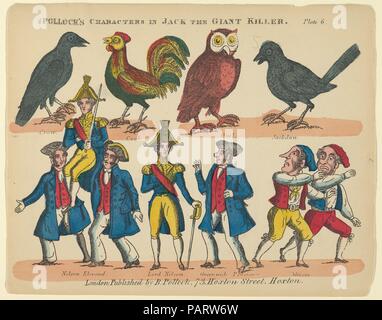 Caratteri, da Jack e l'assassino gigante, la piastra 6 per un giocattolo del teatro. Dimensioni: foglio: 6 11/16 × 8 7/16 in. (17 × 21,4 cm). Editore: Benjamin Pollock (British, 1857-1937). Data: 1870-90. Museo: Metropolitan Museum of Art di New York, Stati Uniti d'America. Foto Stock