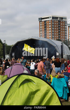 Folle immense godendo di un fantastico fine settimana di musica dal vivo presso il Liverpool International Music Festival 2018 in Sefton Park Liverpool Regno Unito. Foto Stock