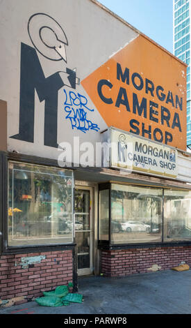 Una chiusa verso il basso e chiudere il negozio della fotocamera in Los Angeles, California, Stati Uniti d'America Foto Stock