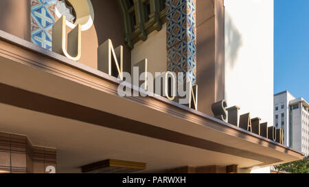 La Union Station Los Angeles segno del logo, LAUS, LA, CALIFORNIA, STATI UNITI D'AMERICA Foto Stock