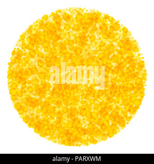 Cerchio di puntini. Molti giallo e arancio spot traslucido formando una luminosa zona conformata a cerchio, come un sole. Sunny decor. Illustrazione. Foto Stock
