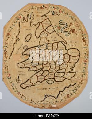 Mappa ricamato campionatore. Cultura: British. Dimensioni: H. 23 1/4 x W. 19 1/4 pollici (59,1 x 48,9 cm). Data: 1803. Museo: Metropolitan Museum of Art di New York, Stati Uniti d'America. Foto Stock