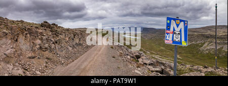 Strada di Montagna, Hnjotsheidi Heath, Patreksfjordur, Islanda Foto Stock