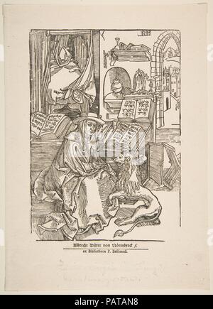 San Girolamo estraendo una spina dal Lion il piede, xix secolo ristampa. Artista: Albrecht Dürer (Tedesco, 1471-1528 Norimberga Norimberga). Dimensioni: foglio: 10 1/16 x 7 3/16 in. (25,5 × 18,3 cm). Data: n.d.. Museo: Metropolitan Museum of Art di New York, Stati Uniti d'America. Foto Stock