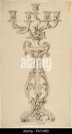 Design per un candelabro. Artista: Anonimo, francese del XIX secolo. Dimensioni: foglio: 8 15/16 x 4 13/16 in. (22,7 x 12,3 cm). Data: del XIX secolo. Museo: Metropolitan Museum of Art di New York, Stati Uniti d'America. Foto Stock