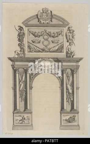 Arco trionfale, da 'Éloges et Discours sur la triomphante réception du Roy en sa Ville de Paris ..." da Jean-Baptiste de Machault. Artista: Melchior Tavernier (Francese (nato Fiandre), Anversa 1564-1641 Parigi); Pierre Firens I (fiammingo, Anversa 1580-1638 Parigi); dopo Abraham Bosse (francese, Tours 1602/1604-1676 Parigi). Autore: Jean-Baptiste de Machault (francese del XVII secolo). Dimensioni: foglio: 12 1/16 x 7 7/8 in. (30,7 × 20 cm): piastra 11 1/8 × 7 3/16 in. (28,2 × 18,2 cm). Data: 1629. Museo: Metropolitan Museum of Art di New York, Stati Uniti d'America. Foto Stock