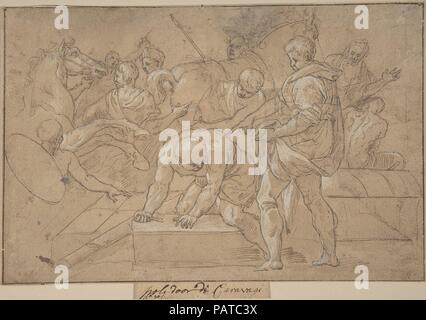 Scena storica (Composizione Studio per la chapelle de scusa). Artista: Niccolò dell' Abate (italiano, Modena 1509-1571 Fontainebleau (?). Dimensioni: foglio: 6 9/16 x 10 1/16 in. (16,6 x 25,5 cm). Data: XVI secolo. Museo: Metropolitan Museum of Art di New York, Stati Uniti d'America. Foto Stock