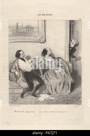 'Ma bonne Amélie, puis-je entrer!...come-mar fini de collaborer avec monsieur?...', la piastra 29 dalla serie Les bas Bleus, pubblicato in Le Charivari. Artista: Honoré Daumier (francese, Marsiglia 1808-1879 Valmondois). Dimensioni: foglio: 14 15/16 x 10 1/4 in. (38 x 26 cm). Editore: Aubert. Data: 30 maggio 1844. Museo: Metropolitan Museum of Art di New York, Stati Uniti d'America. Foto Stock