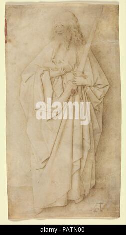 San Paolo. Artista: Cerchio di Jan van Eyck (Netherlandish, Maaseyck (?) 1390-Bruxelles 1441). Cultura: Netherlandish. Dimensioni: 5 3/4 x 3 1/8 in. (14,6 x 7,9 cm). Data: ca. 1430. Una volta attribuita al Petrus Christus (1410-1472/73), questo disegno su carta pergamena è stata riassegnata a un artista nel cerchio di Jan van Eyck. Si tratta di uno dei due disegni esistenti in una serie di dodici Apostoli. La carta pergamena è così trasparente che è concepibile che la penna dritta linee che definiscono i contorni e le pieghe dei panneggi sono state rintracciate da un modello e il tratteggio riempito in seguito con punto di Foto Stock