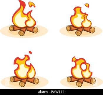Vettore di Cartoon falò con fuoco ardente animazione Illustrazione Vettoriale