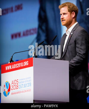 Amsterdam, Paesi Bassi. 23 Luglio, 2018. AMSTERDAM, Paesi Bassi - 24 luglio 2018 il principe Harry, duca di Sussex, durante la conferenza internazionale sull' AIDS a luglio 23, 2018 a Amsterdam, Paesi Bassi. (Foto di Patrick van Katwijk/Getty Images) | Credit: dpa/Alamy Live News Foto Stock