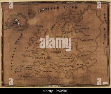 Mappa ricamato campionatore. Cultura: British. Dimensioni: H. 19 3/8 x W. 24 1/2 pollici (49,2 x 62,2 cm). Data: 1795. Museo: Metropolitan Museum of Art di New York, Stati Uniti d'America. Foto Stock