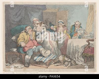 Comfort nella gotta. Artista: Thomas Rowlandson (British, Londra Londra 1757-1827). Dimensioni: foglio: 9 9/16 × 12 3/4 in. (24,3 × 32,4 cm). Editore: Samuel William Fores (British, 1761-1838). Data: Luglio 1, 1802. Museo: Metropolitan Museum of Art di New York, Stati Uniti d'America. Foto Stock