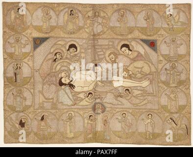 Epitaphios (Plashchanitsa). Cultura: Russo, Mosca o dintorni. Dimensioni: 24 1/4 × 32 a. (61,6 × 81,3 cm). Data: terzo quarto del XVII secolo. La scena centrale del Compianto di Cristo è delimitata da una serie di santi in roundels, con un focus particolare sui santi della regione di Mosca, compresi quattro metropoliti di Mosca e le importanti leader monastica Sergio e Cirillo. Notevole anche la raffigurazione del bordo sinistro del santi Tsarevich Dmitri Ivanovich, il cui culto è fiorita a seguito del trasferimento dei suoi resti a Mosca nel 1606. Museo: Metropolitan Museum of Art di New Foto Stock